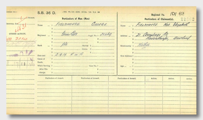 Pension Card from The Western Front Association digital archive on Fold3 by Ancestry