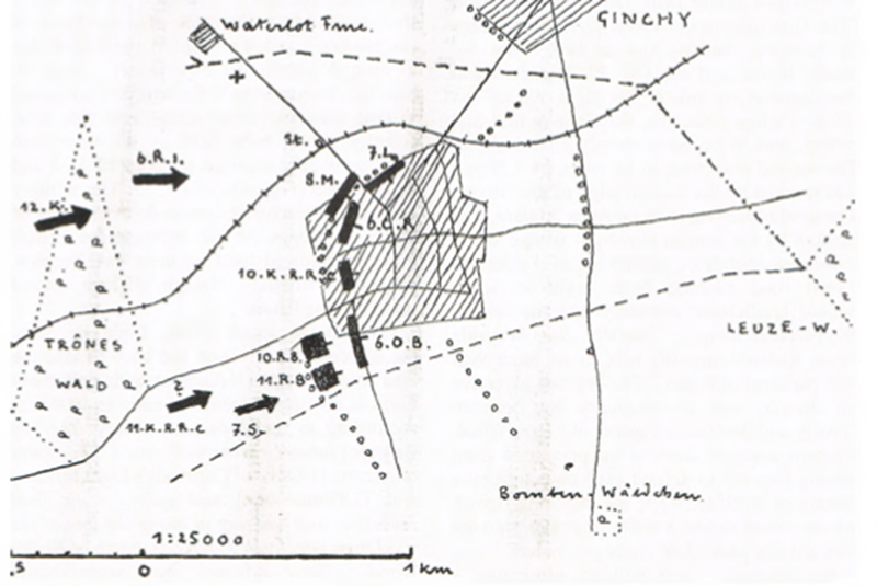Guillemont —3 September 1916. The situation at 1.30pm after the completion of phase I