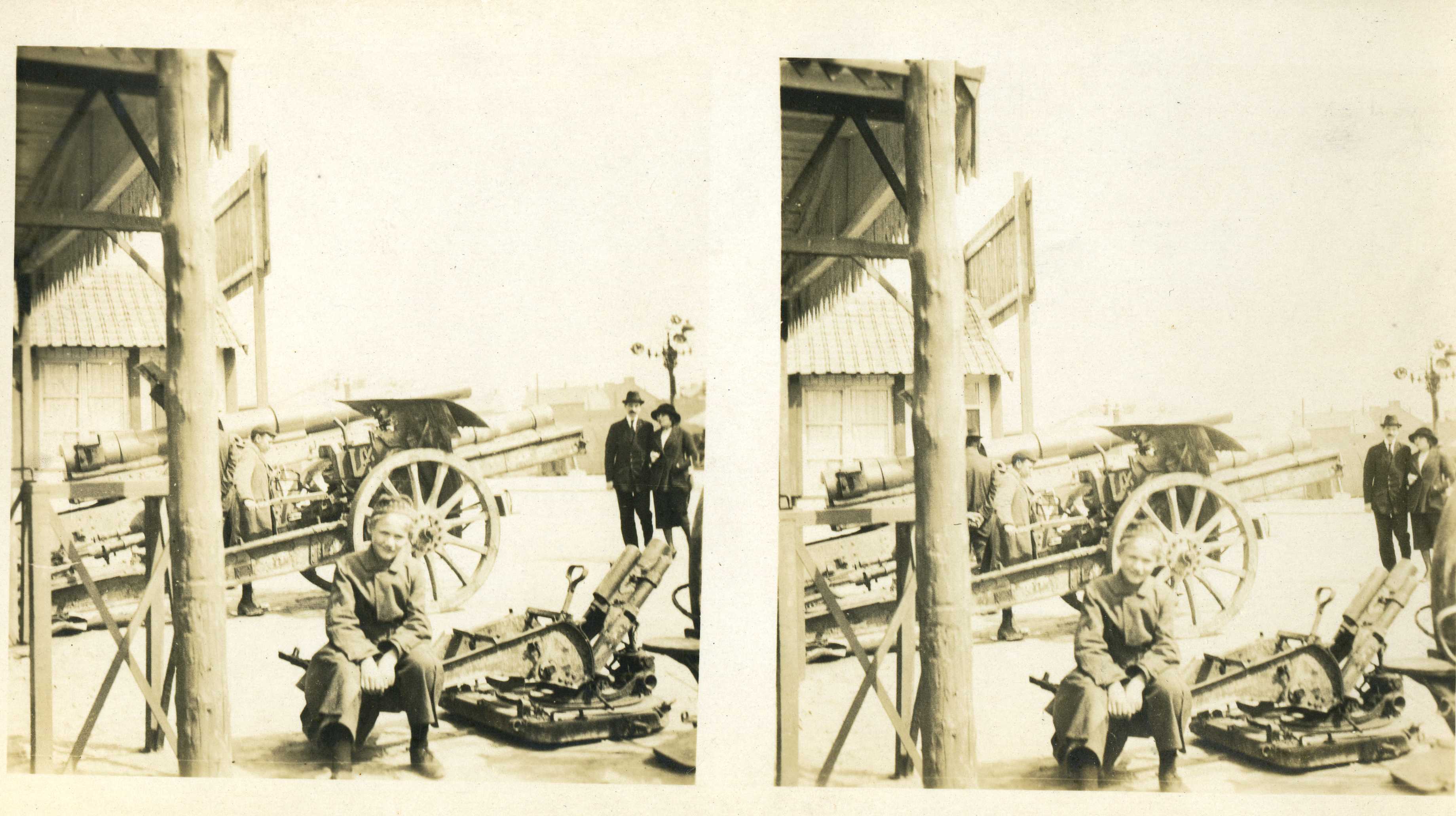 Captured guns at Arras. Various types of German guns are shown here
