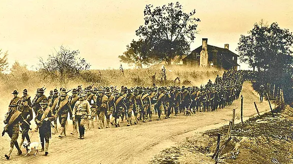 12th Reg. NY Infantry on a hike at Camp Wadsworth, SC 1917  NARA165-WW-530B-041  Source of Photograph: National Archives Record Group RG:165,  Training Camps and Schools - Camp Wadsworth