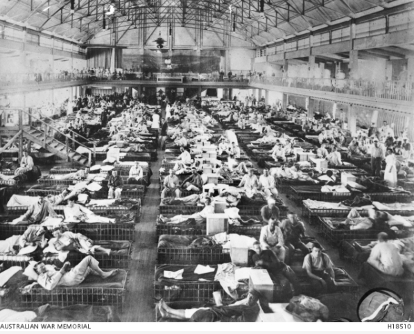 Heliopolis, Egypt c.1915. The interior of the Auxiliary Hospital which formed part of No.1 Australia General Hospital (1AGH), located in the former Heliopolis Palace Hotel.