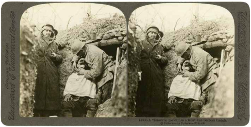 While there is subject awareness evident in this stereoview, indicating posing by the photographer, it’s also not debated that this is a genuine shot from the Serbian Army (if not ‘in a front line’ trench). A U&U stereoview taken by photographer Albert K Hibbard (Author).