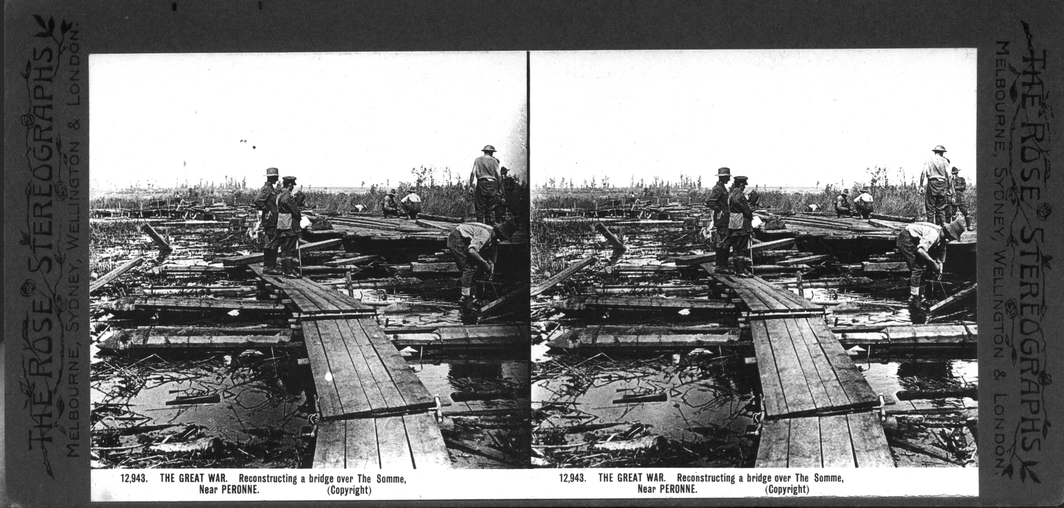 THE GREAT WAR. Reconstructing a bridge over The Somme, Near PERONNE.