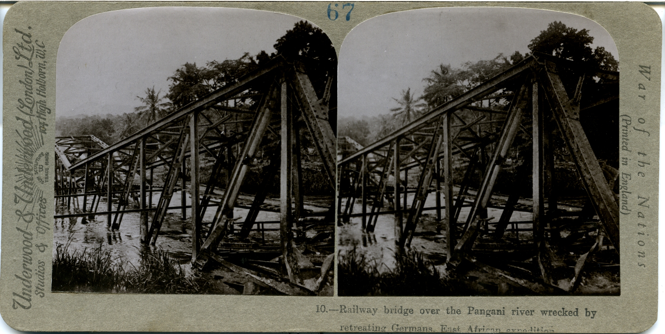 Railway bridge over the Pangani river wrecked by retreating Germans, East African Expedition