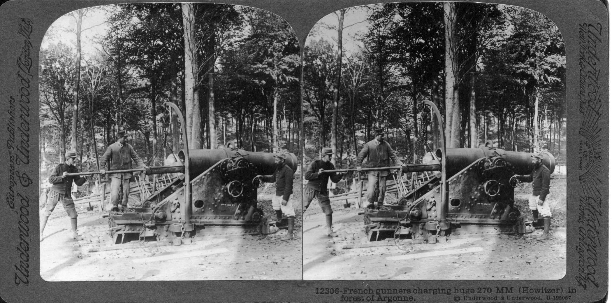 French gunners charging huge 270MM (Howitzer) in forest of Argonne