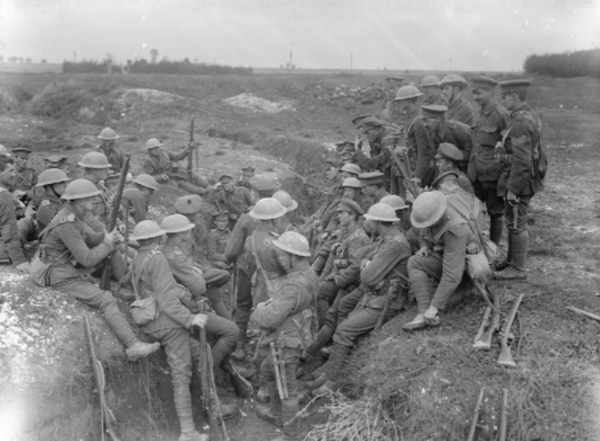 Men of the Northumberland Fusiliers in a reserve trench at Thiepval, during the Battle of the Somme, September 1916 by Ernest Brooks