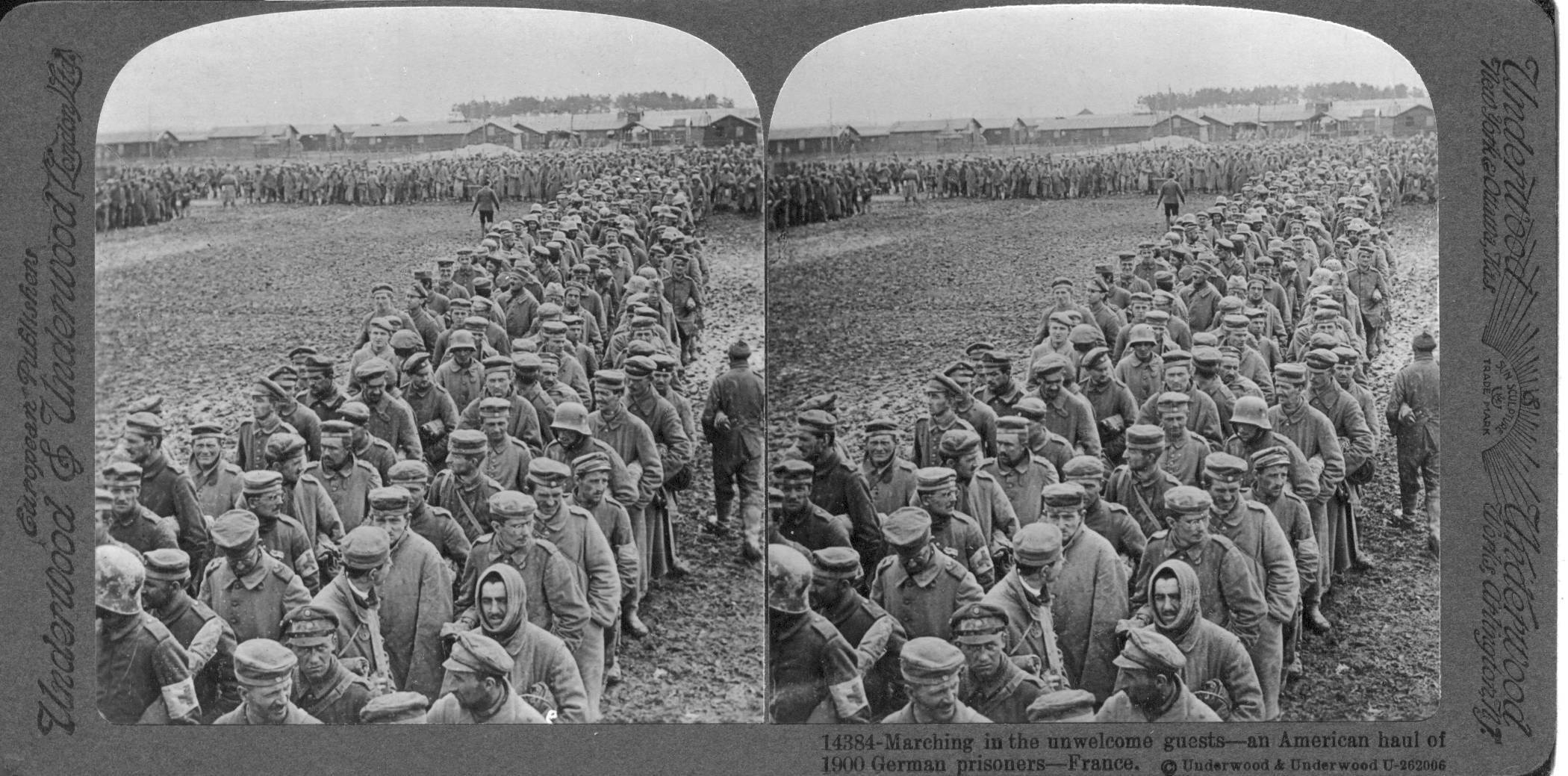Marching in the unwelcome guests--an American haul of 1900 German prisoners, France