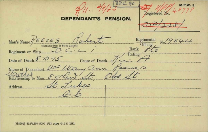 Pension Card from The Western Front Association digital archive on Fold3 by Ancestry