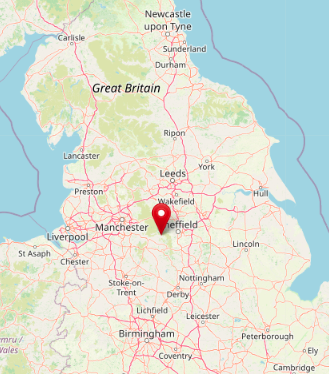 The location of Thornhill, in the British Midlands (cc OpenStreetMap)