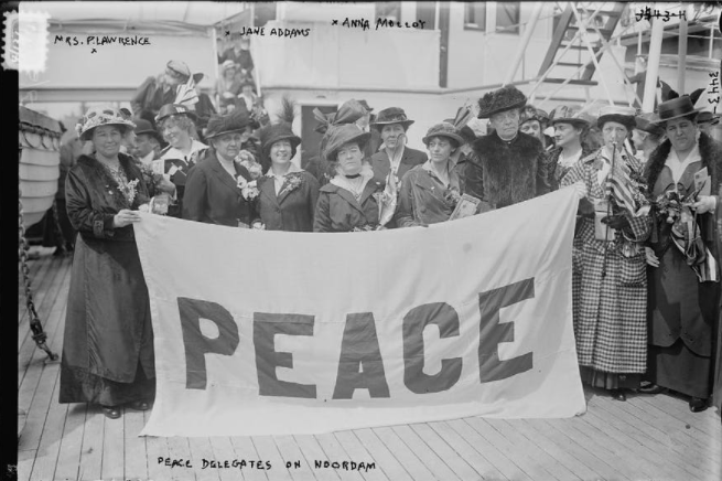 Members of the Women’s Peace Party arriving in the Netherlands from America in April 1915 for the International Congress of Women, a four-day antiwar protest held at The Hague.Credit...Corbis (1915)