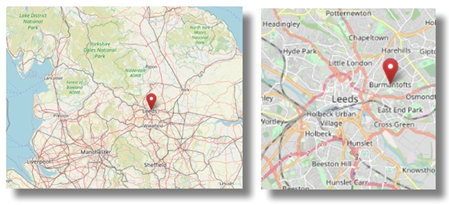 Location of Burnantoft north east of Leeds (cc OpenStreetMap)