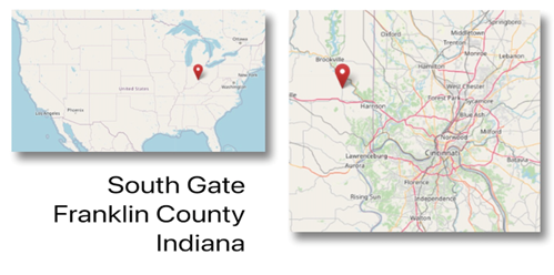 South Gate is 35 miles north east of Cincinnati (cc OpenStreetMap)