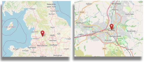 Location of Burnley in North West England (cc OpenStreetMap)
