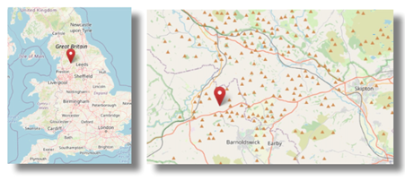 Location of Horton in Ribblesdale in the North West of England (cc OpenStreetMap)