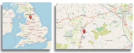 Location of Earsby, west of Skipton in north west England (ccc OpenStreetMap)