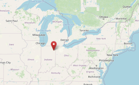 Location of Fort Wayne, Indiana under the Great Lakes in North America (cc OpenStreetMap)