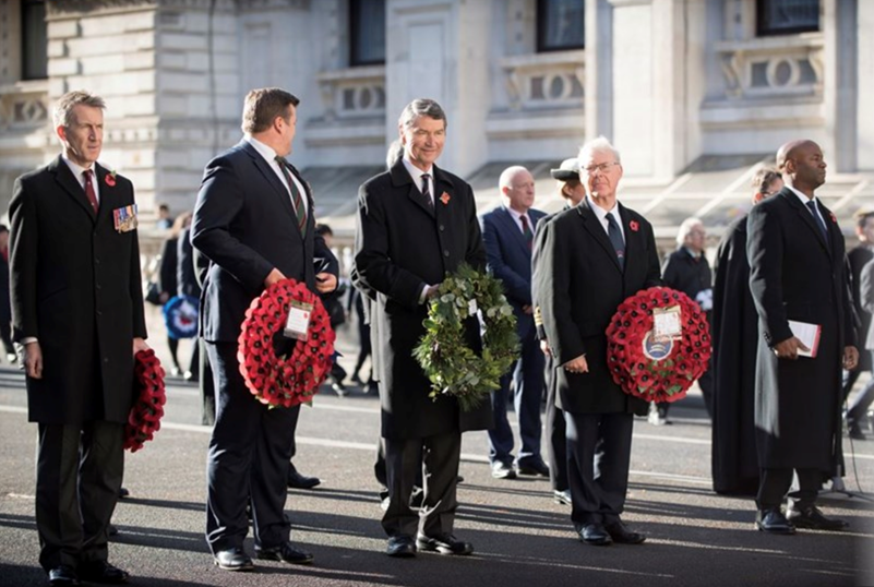 Dan Jarvis, MP (left), James Heappey MP (second left) as well as Vice-Admiral Sir Tim Laurence (centre), Professor Gary Sheffield and Nick Bailey.