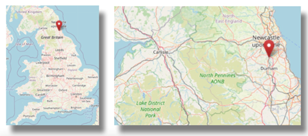 Location of Chester-le-Street in Co.Durham in the north east of England (cc OpenStreetMap)