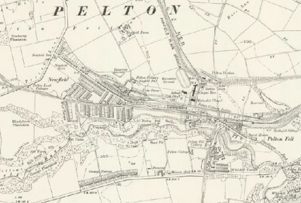 1926 Ordinance Survey Map showing Pelton Fell and pits