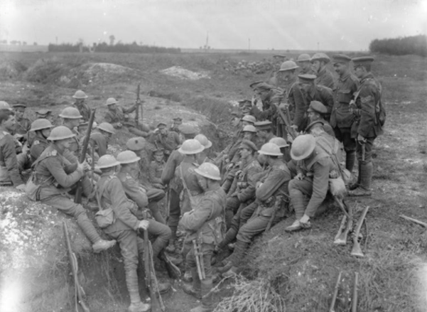Northumberland Fusiliers in a reserve trench at Thiepval, September 1916. IWM Q 1349