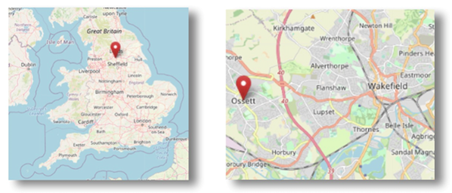 Ossett in the West Riding of Yorkshire, Northern England (cc OpenStreetMap)