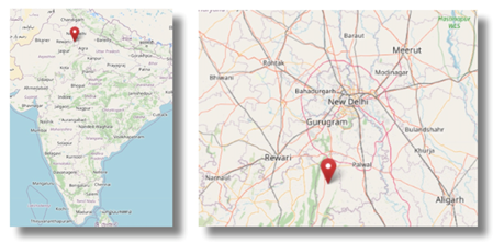 Location of Nuh, south west of New Delhi, India (cc OpenStreetMap)