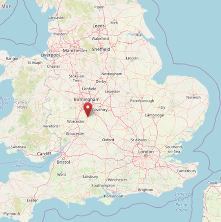 Location of Alcester in Warwickshire (cc OpenStreetMap)