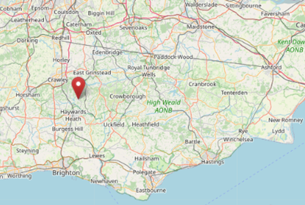 Location of Ardingly in West Sussex (cc OpenStreetMap)