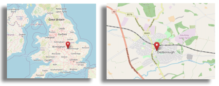 Location of Desborough, Northants (cc OpenStreetMap)