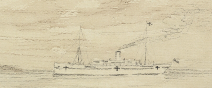 A sketch of HMS Soudan by Herbert Hillier  ( CC Art.IWM ART 4322)