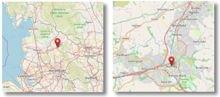 Location of Burnley, in north west England (cc OpenStreetMap)