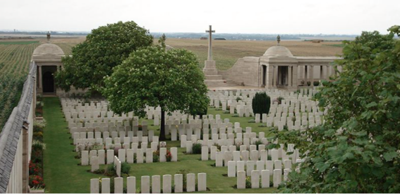 Loos Memorial (Dud Corner Cemetery), monument to the soldiers who died in the Battle of Loos in the fall of 1915. Cemetery built by the Commonwealth War Graves Commission, architect: Sir Herbert Baker.