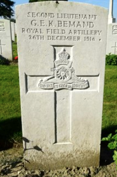 CWGC Headstone remembering George Edward Kingsley Bemand. Photographed by ‘Len’ for Find A Grave.