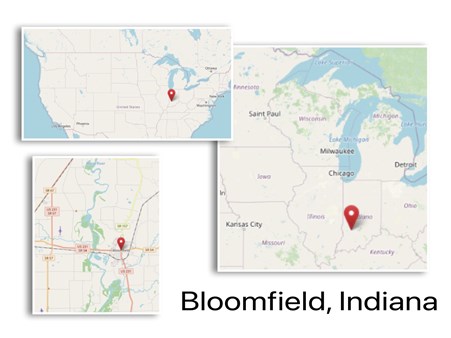 Location of Bloomfield, Indiana in the US (cc OpenStreetMap)