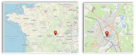 Location of Roanne, in the Auvergne-Rhône-Alpes (cc OpenStreetMap)
