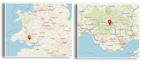 Location of Aberdare, Glamorganshire  (cc OpenStreetMap)