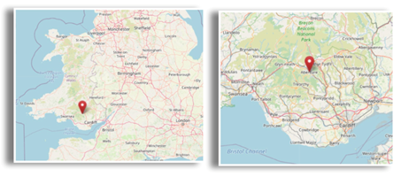 Location of Aberdare, Glamorganshire (cc OpenStreetMap)