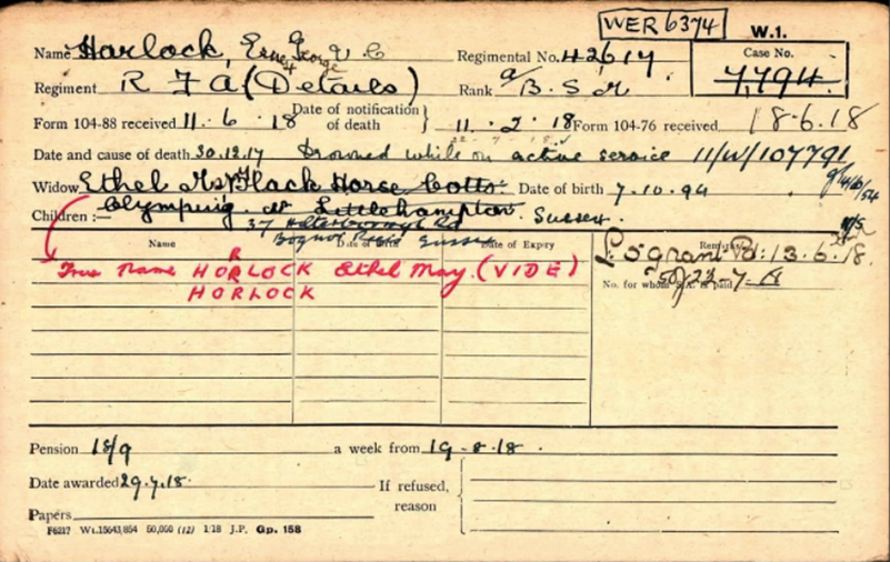 Pension Card from The Western Front Association digital archive on Fold3 by Ancestry