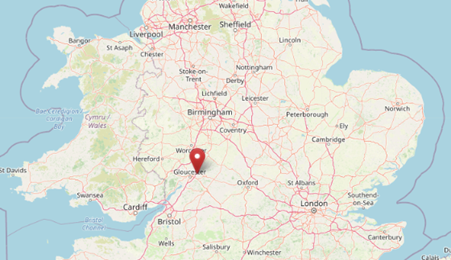 Hatherley is on the south west edge of Cheltenham, Gloucestershire (cc OpenStreetMap)