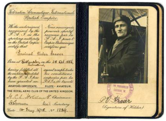 Aviator's Certificate 14th May, 1915. Image from the State Library of Queensland.