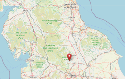 Location of Niderdale in the east Yorkshire Dales, north of England (cc OpenStreetMap)