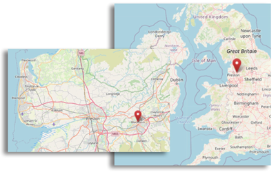 Location of Blackburn in the north west of England (cc OpenStreetMap)