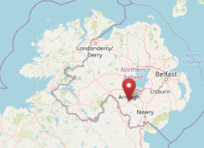Location of Armagh in Northern Ireland (cc OpenStreetMap)
