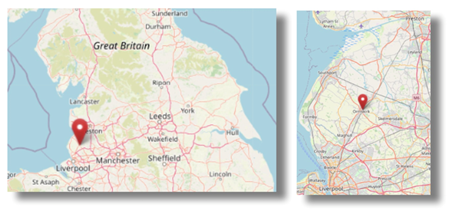 Location of Ormskirk, Lancashire in the north west of England (cc OpenStreetMap)