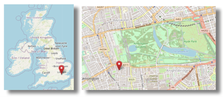 Location of Kensington Court in central London (cc OpenStreetMap)