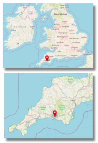 Location of Plymouth in the far south west of England (cc OpenStreetMap)