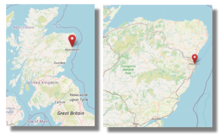 Location of Aberdeen on the east coast of Scotland (cc OpenStreetMap)