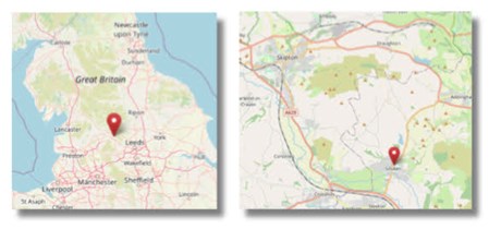 Location of Skipton in the north west of England (cc OpenStreetMap)