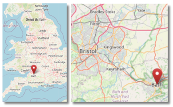 Location of Bath in the south west of England (cc OpenStreetMap)
