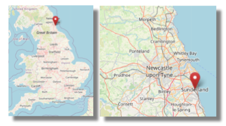 Sunderland in the north east of England (cc OpenStreetMap)
